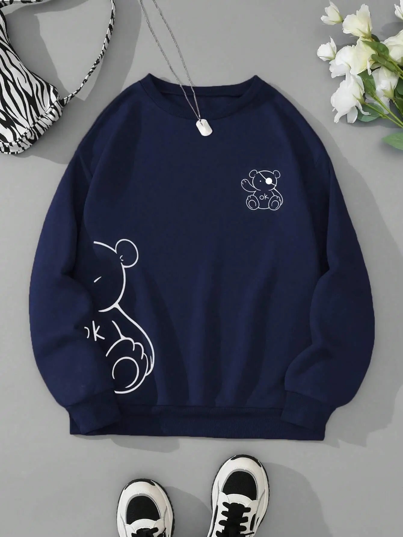 Unisex Katten Trui β Minimalistische Oversized Sweater met Kattenlijnprint