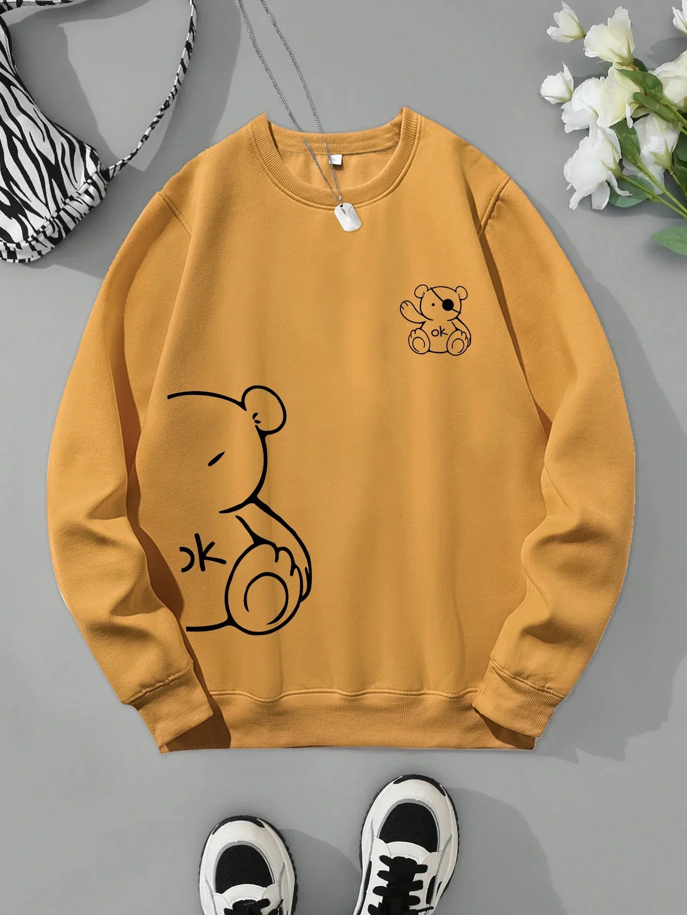 Unisex Katten Trui β Minimalistische Oversized Sweater met Kattenlijnprint