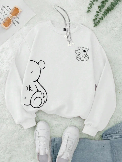 Unisex Katten Trui – Minimalistische Oversized Sweater met Kattenlijnprint
