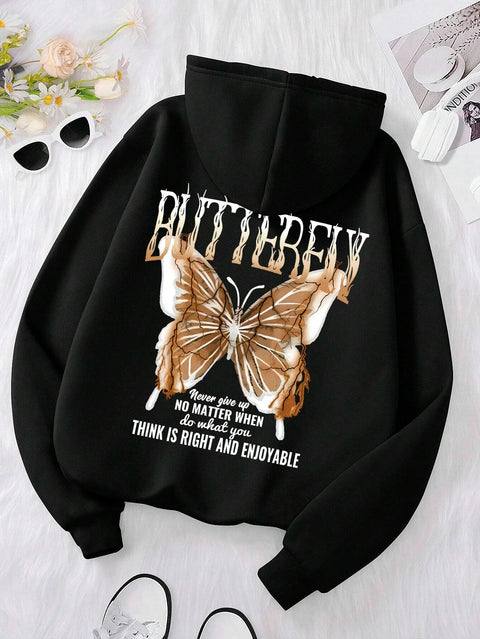 Butterfly Print Sweater – Oversized Unisex Trui met Tekst en Vlinderprint