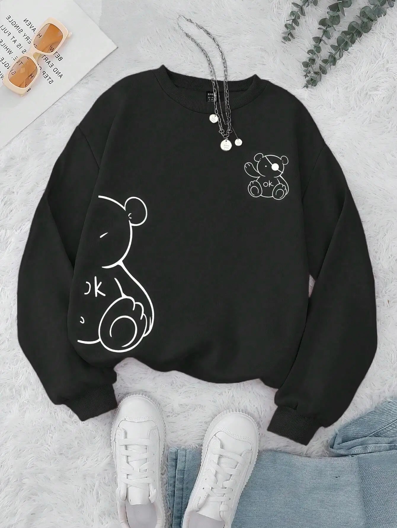 Unisex Katten Trui – Minimalistische Oversized Sweater met Kattenlijnprint