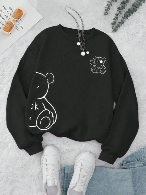 Unisex Katten Trui – Minimalistische Oversized Sweater met Kattenlijnprint