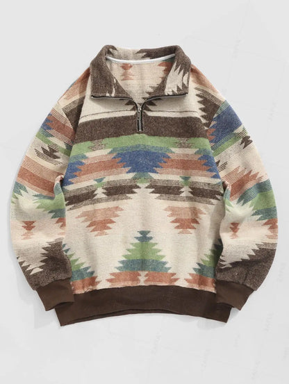 Vintage Gebreide Trui – Unisex Oversized Sweater met Etnisch Patroon