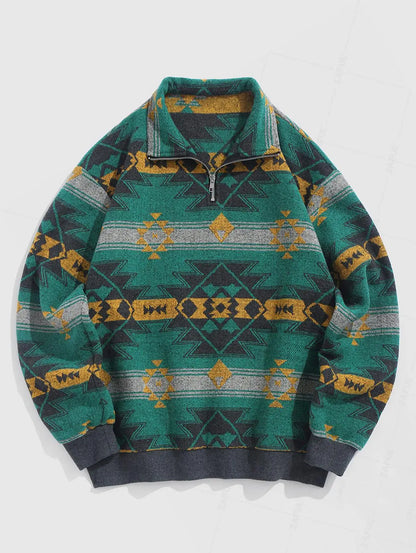 Vintage Gebreide Trui – Unisex Oversized Sweater met Etnisch Patroon