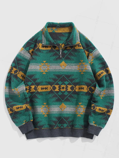 Vintage Gebreide Trui – Unisex Oversized Sweater met Etnisch Patroon